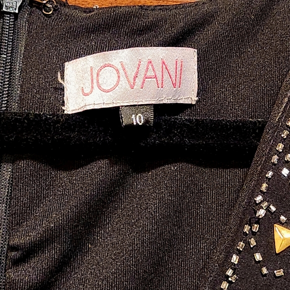 Jovani short long sleeve black and gold dress, size 10. - Picture 2 of 8